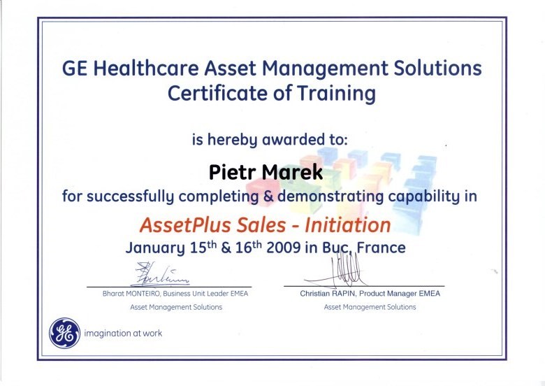 GE Certificate of Training Asset MS 2009