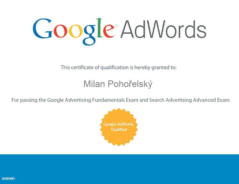 Google Adwords Certifikát Inzerce ve vyhledávací siti 2011